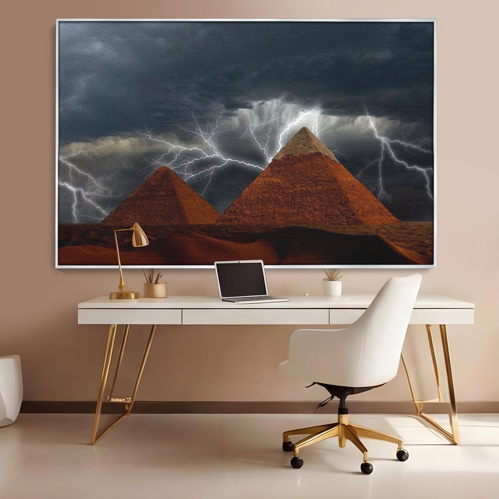 Tablou Canvas Premium, LuxCanva® O1036, Piramide sub Furtuna Zeilor, Energie, Cosmic, Egipt, Antic, Nil, Mister, Fulger, Natura, Involburat, Cer, Mit, Legenda, Mitologic, Birou, Living, Dormitor