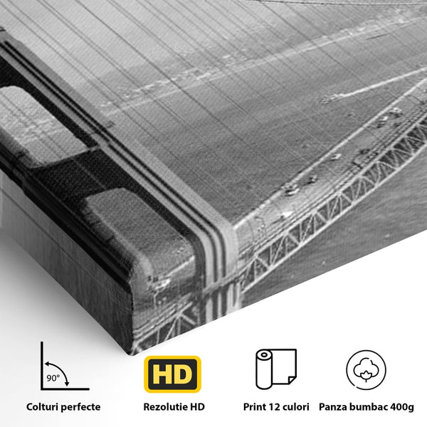 Tablou Canvas Premium, LuxCanva® O1037, Podul dintre Doua Lumi, Golden, Gate, San Francisco, Infinit, Monocrom, Pacific, Ocean, Inginerie, Suspendat, California, Forta, Birou, Living, Dormitor