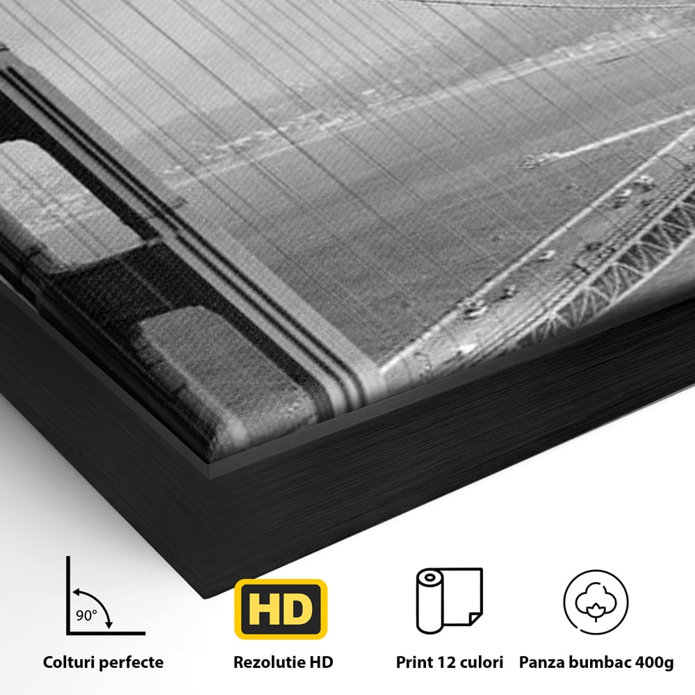 Tablou Canvas Premium, LuxCanva® O1037, Podul dintre Doua Lumi, Golden, Gate, San Francisco, Infinit, Monocrom, Pacific, Ocean, Inginerie, Suspendat, California, Forta, Birou, Living, Dormitor