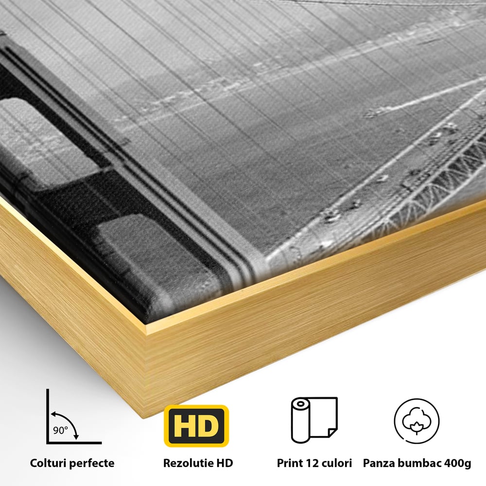 Tablou Canvas Premium, LuxCanva® O1037, Podul dintre Doua Lumi, Golden, Gate, San Francisco, Infinit, Monocrom, Pacific, Ocean, Inginerie, Suspendat, California, Forta, Birou, Living, Dormitor
