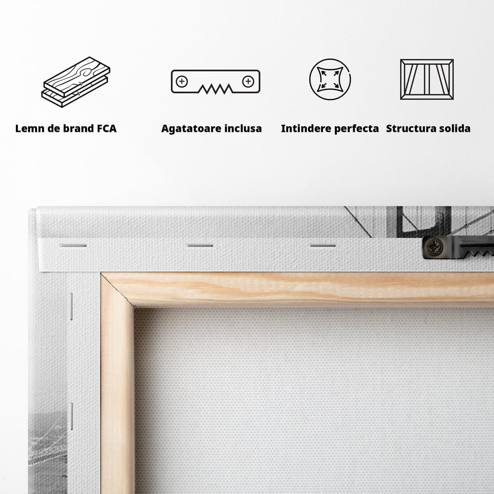 Tablou Canvas Premium, LuxCanva® O1037, Podul dintre Doua Lumi, Golden, Gate, San Francisco, Infinit, Monocrom, Pacific, Ocean, Inginerie, Suspendat, California, Forta, Birou, Living, Dormitor