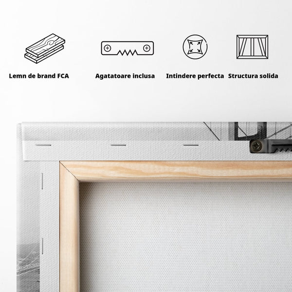 Tablou Canvas Premium, LuxCanva® O1037, Podul dintre Doua Lumi, Golden, Gate, San Francisco, Infinit, Monocrom, Pacific, Ocean, Inginerie, Suspendat, California, Forta, Birou, Living, Dormitor
