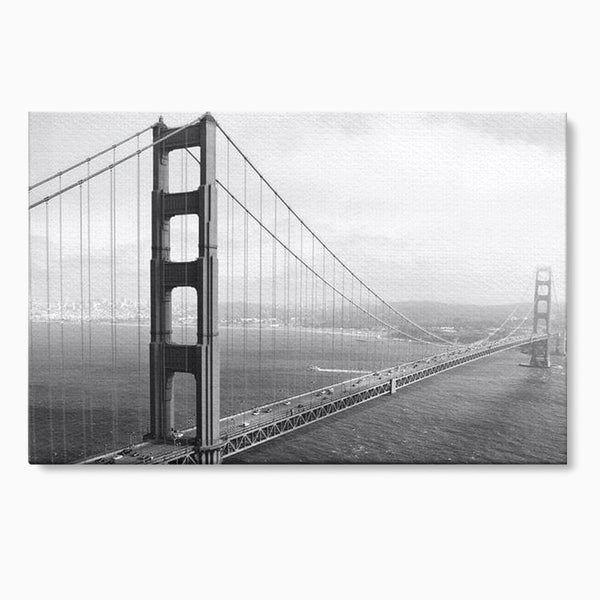 Tablou Canvas Premium, LuxCanva® O1037, Podul dintre Doua Lumi, Golden, Gate, San Francisco, Infinit, Monocrom, Pacific, Ocean, Inginerie, Suspendat, California, Forta, Birou, Living, Dormitor
