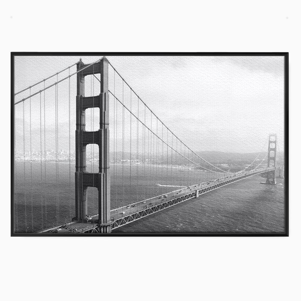 Tablou Canvas Premium, LuxCanva® O1037, Podul dintre Doua Lumi, Golden, Gate, San Francisco, Infinit, Monocrom, Pacific, Ocean, Inginerie, Suspendat, California, Forta, Birou, Living, Dormitor