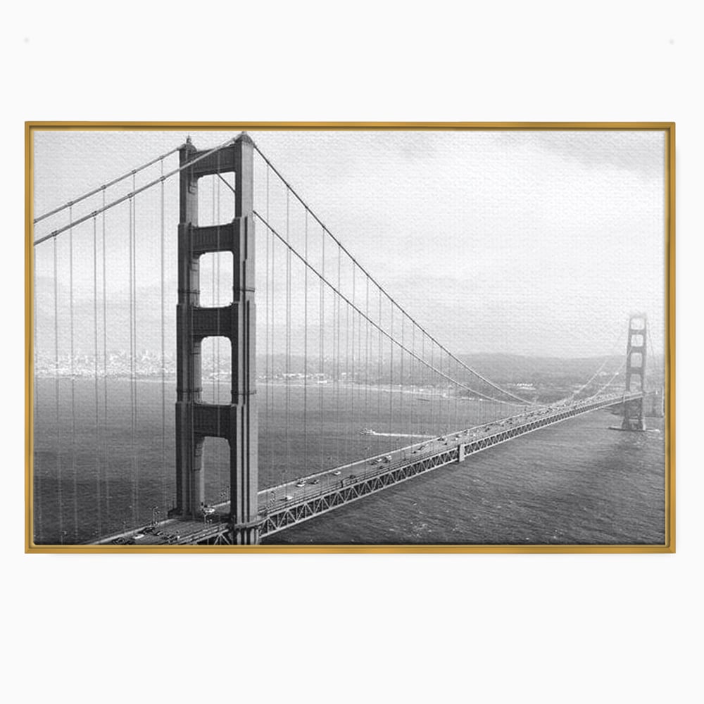 Tablou Canvas Premium, LuxCanva® O1037, Podul dintre Doua Lumi, Golden, Gate, San Francisco, Infinit, Monocrom, Pacific, Ocean, Inginerie, Suspendat, California, Forta, Birou, Living, Dormitor