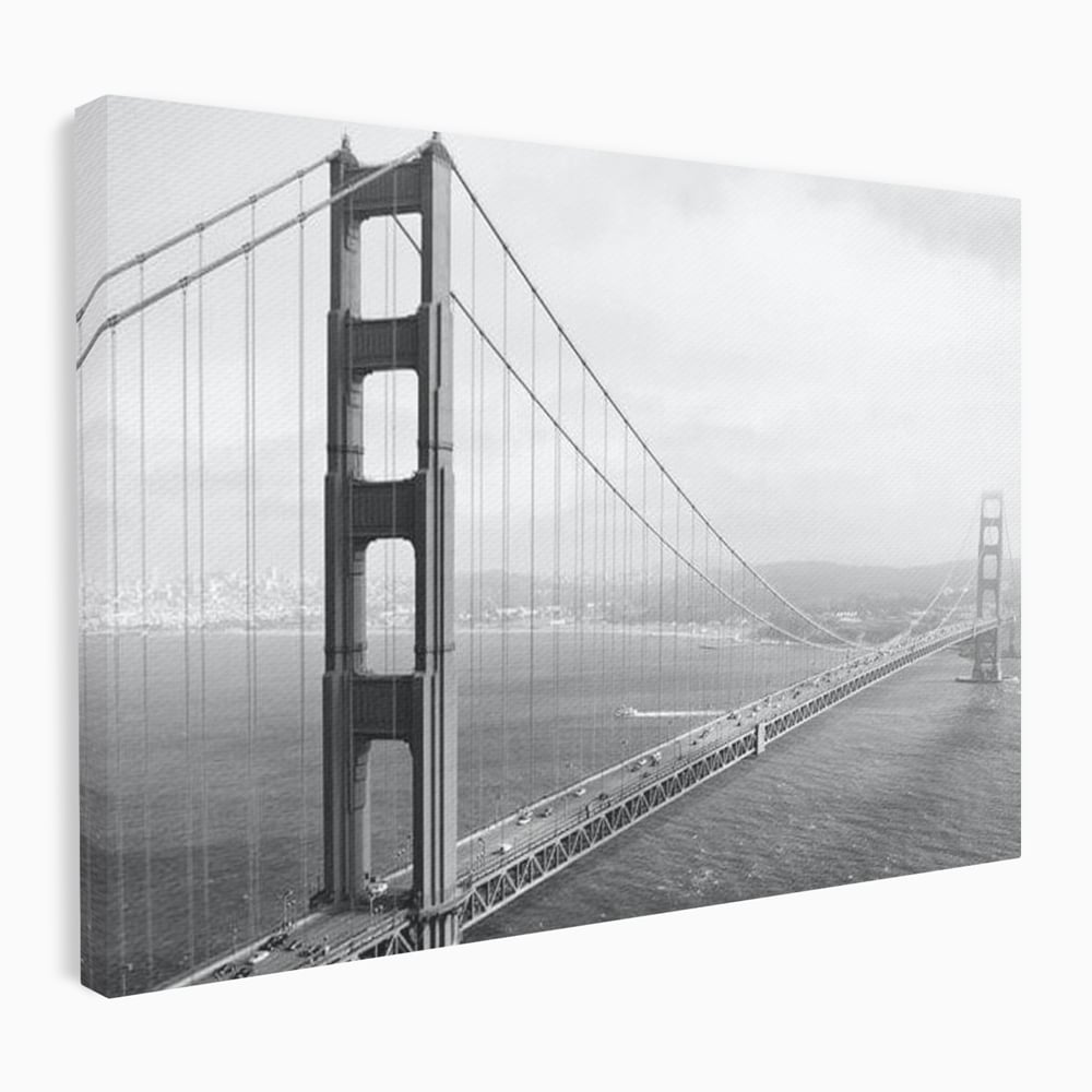 Tablou Canvas Premium, LuxCanva® O1037, Podul dintre Doua Lumi, Golden, Gate, San Francisco, Infinit, Monocrom, Pacific, Ocean, Inginerie, Suspendat, California, Forta, Birou, Living, Dormitor