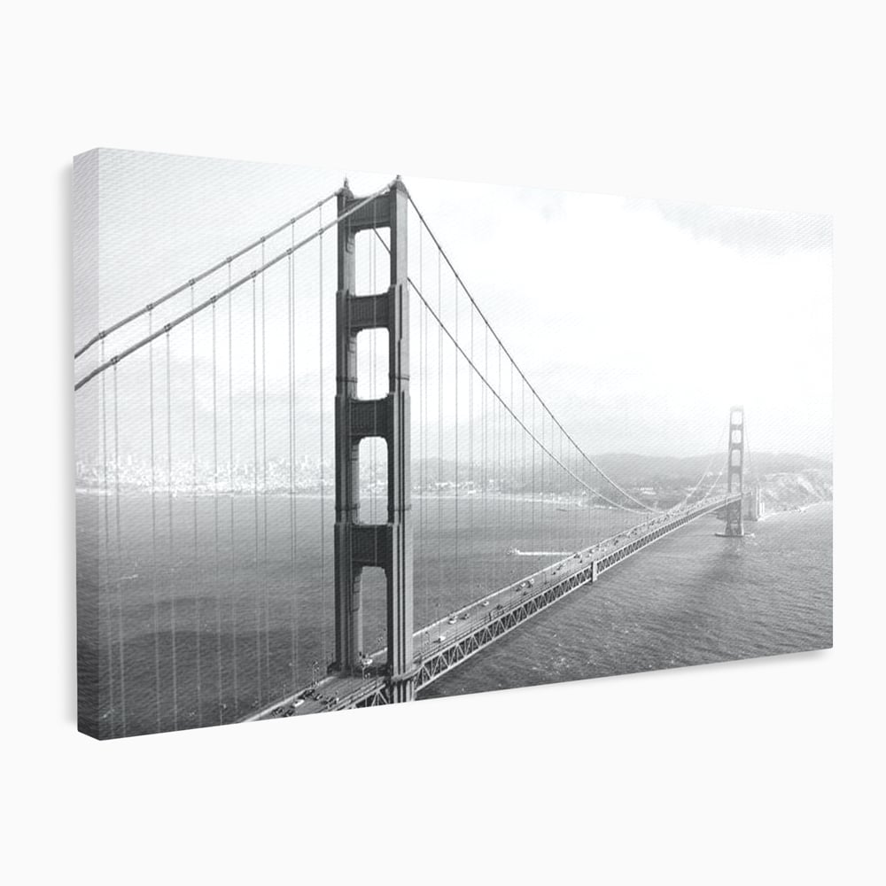 Tablou Canvas Premium, LuxCanva® O1037, Podul dintre Doua Lumi, Golden, Gate, San Francisco, Infinit, Monocrom, Pacific, Ocean, Inginerie, Suspendat, California, Forta, Birou, Living, Dormitor
