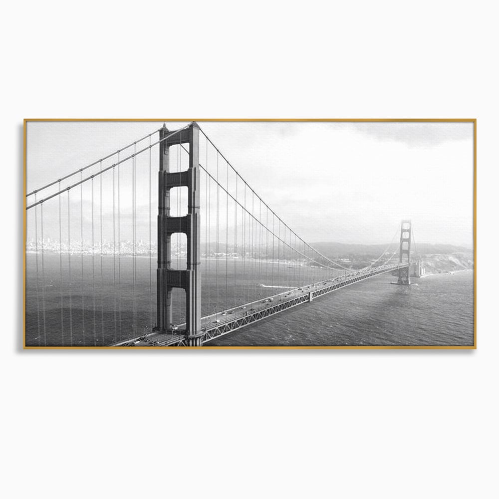 Tablou Canvas Premium, LuxCanva® O1037, Podul dintre Doua Lumi, Golden, Gate, San Francisco, Infinit, Monocrom, Pacific, Ocean, Inginerie, Suspendat, California, Forta, Birou, Living, Dormitor