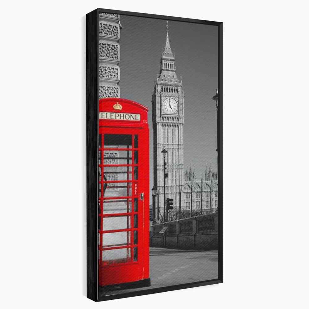 Tablou Canvas Premium, LuxCanva® O1038, Fereastra spre Londra, Britanic, Big Ben, Cabina Telefon, Londra, Capitala, Monarhie, Calatorie, Arhitectura, Traditie, Istorie, Rosu, Birou, Living, Dormitor
