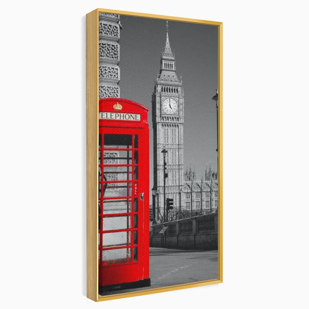 Tablou Canvas Premium, LuxCanva® O1038, Fereastra spre Londra, Britanic, Big Ben, Cabina Telefon, Londra, Capitala, Monarhie, Calatorie, Arhitectura, Traditie, Istorie, Rosu, Birou, Living, Dormitor