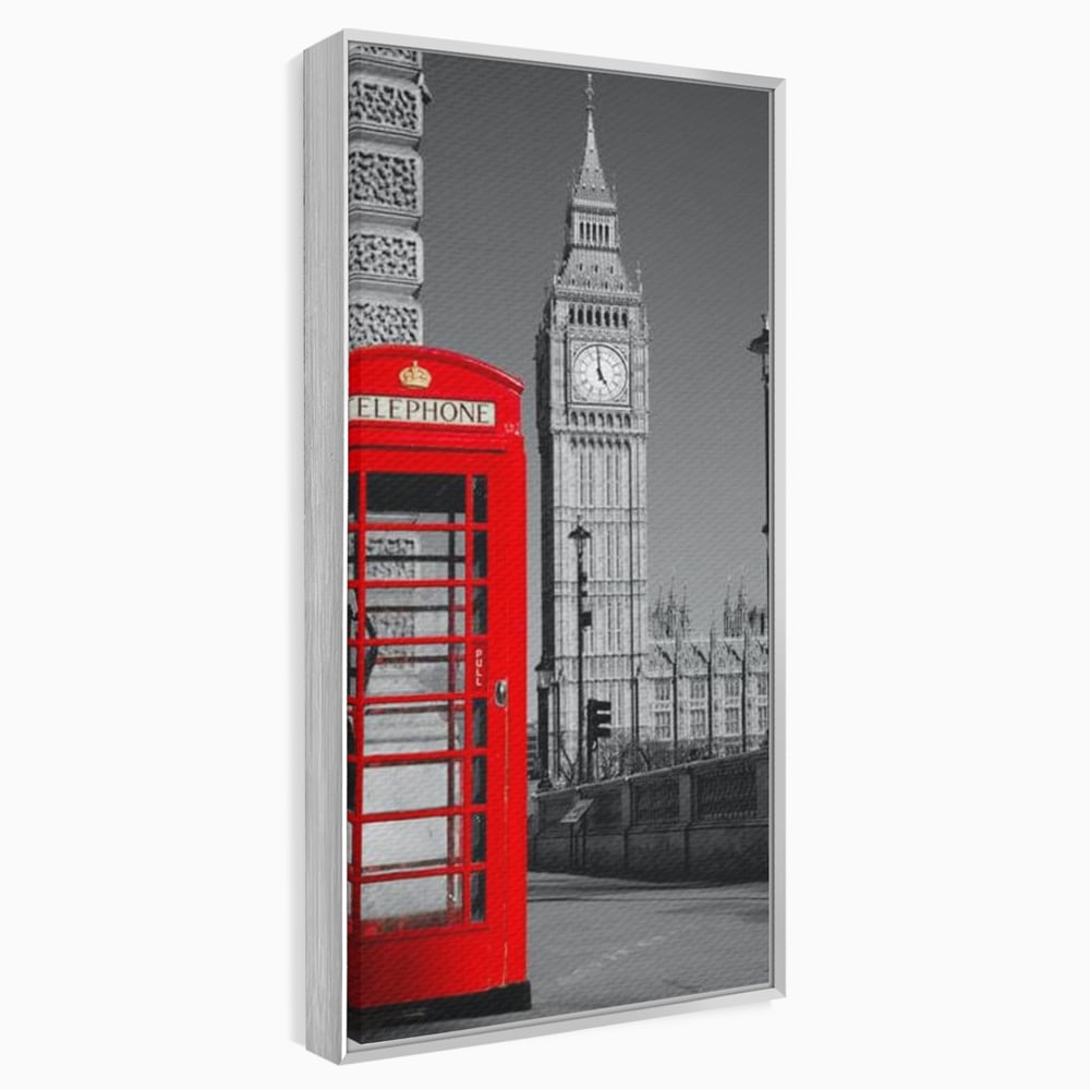 Tablou Canvas Premium, LuxCanva® O1038, Fereastra spre Londra, Britanic, Big Ben, Cabina Telefon, Londra, Capitala, Monarhie, Calatorie, Arhitectura, Traditie, Istorie, Rosu, Birou, Living, Dormitor