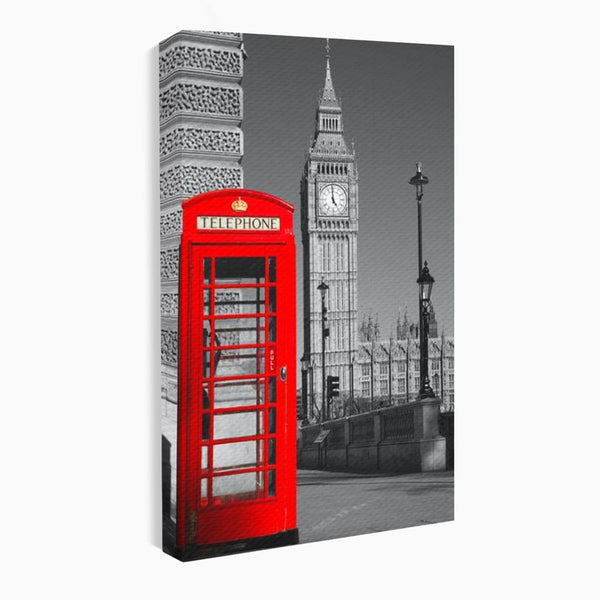 Tablou Canvas Premium, LuxCanva® O1038, Fereastra spre Londra, Britanic, Big Ben, Cabina Telefon, Londra, Capitala, Monarhie, Calatorie, Arhitectura, Traditie, Istorie, Rosu, Birou, Living, Dormitor