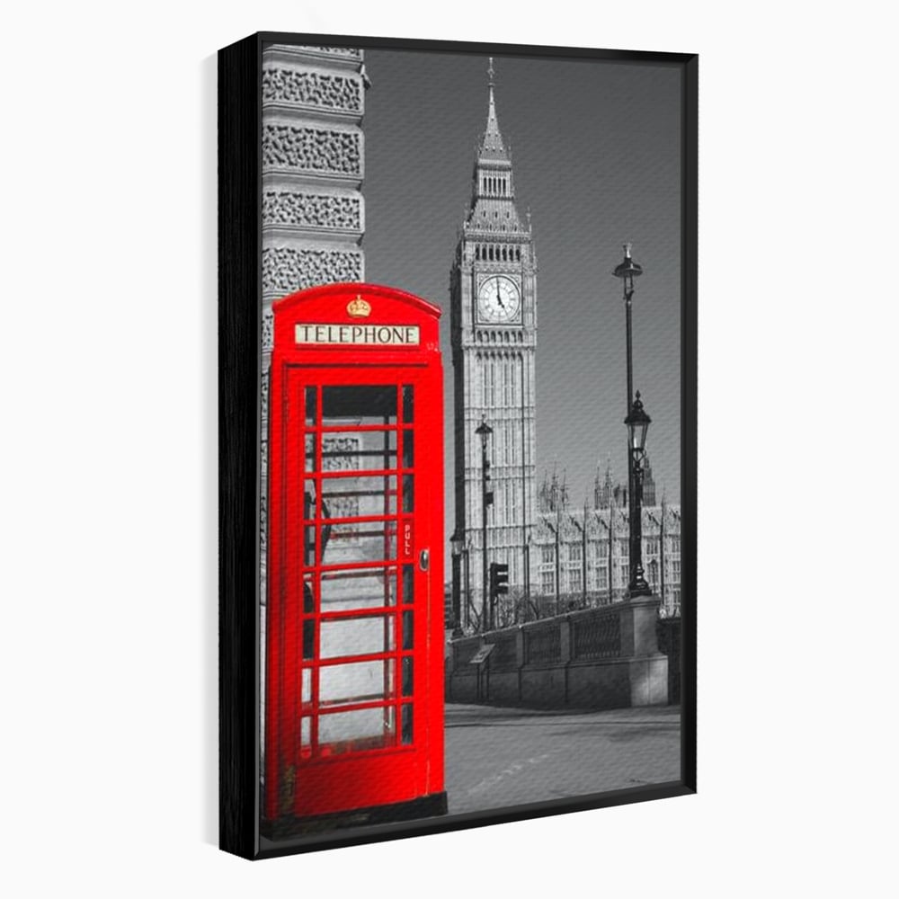 Tablou Canvas Premium, LuxCanva® O1038, Fereastra spre Londra, Britanic, Big Ben, Cabina Telefon, Londra, Capitala, Monarhie, Calatorie, Arhitectura, Traditie, Istorie, Rosu, Birou, Living, Dormitor
