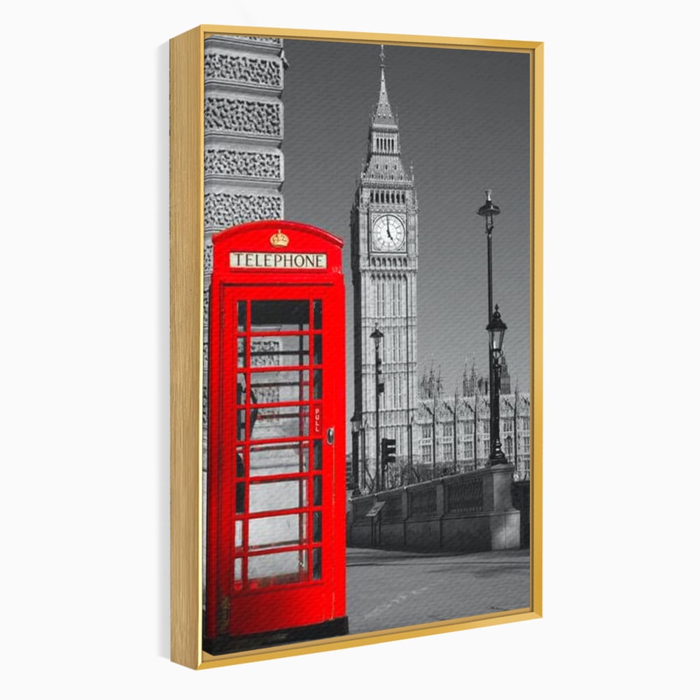 Tablou Canvas Premium, LuxCanva® O1038, Fereastra spre Londra, Britanic, Big Ben, Cabina Telefon, Londra, Capitala, Monarhie, Calatorie, Arhitectura, Traditie, Istorie, Rosu, Birou, Living, Dormitor