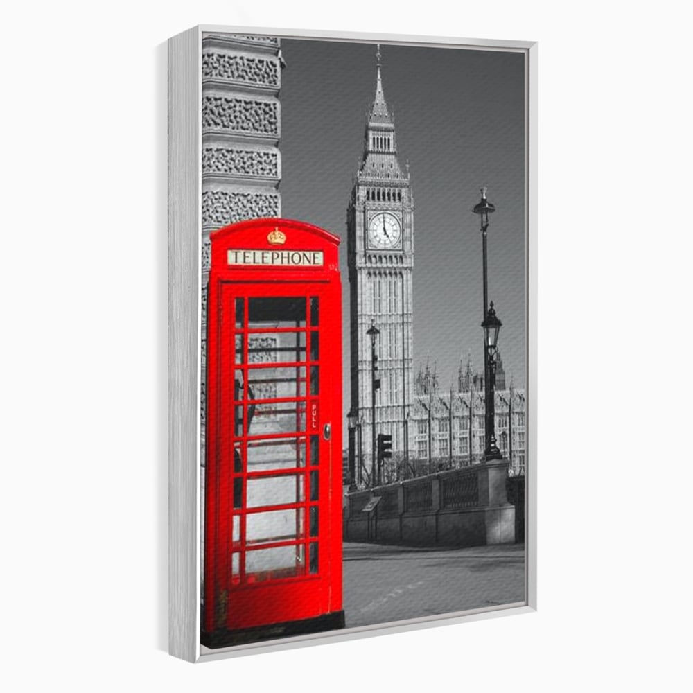 Tablou Canvas Premium, LuxCanva® O1038, Fereastra spre Londra, Britanic, Big Ben, Cabina Telefon, Londra, Capitala, Monarhie, Calatorie, Arhitectura, Traditie, Istorie, Rosu, Birou, Living, Dormitor