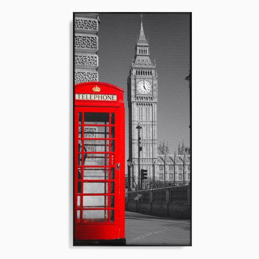Tablou Canvas Premium, LuxCanva® O1038, Fereastra spre Londra, Britanic, Big Ben, Cabina Telefon, Londra, Capitala, Monarhie, Calatorie, Arhitectura, Traditie, Istorie, Rosu, Birou, Living, Dormitor