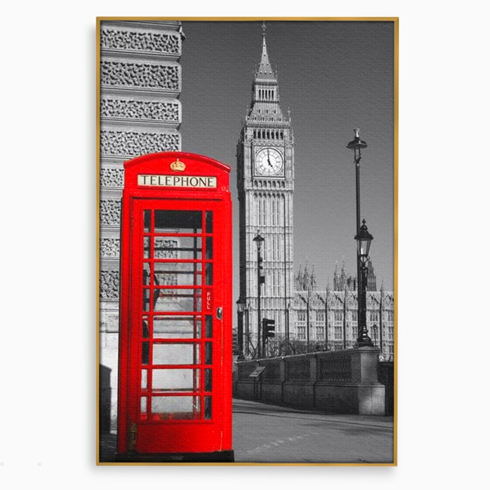 Tablou Canvas Premium, LuxCanva® O1038, Fereastra spre Londra, Britanic, Big Ben, Cabina Telefon, Londra, Capitala, Monarhie, Calatorie, Arhitectura, Traditie, Istorie, Rosu, Birou, Living, Dormitor