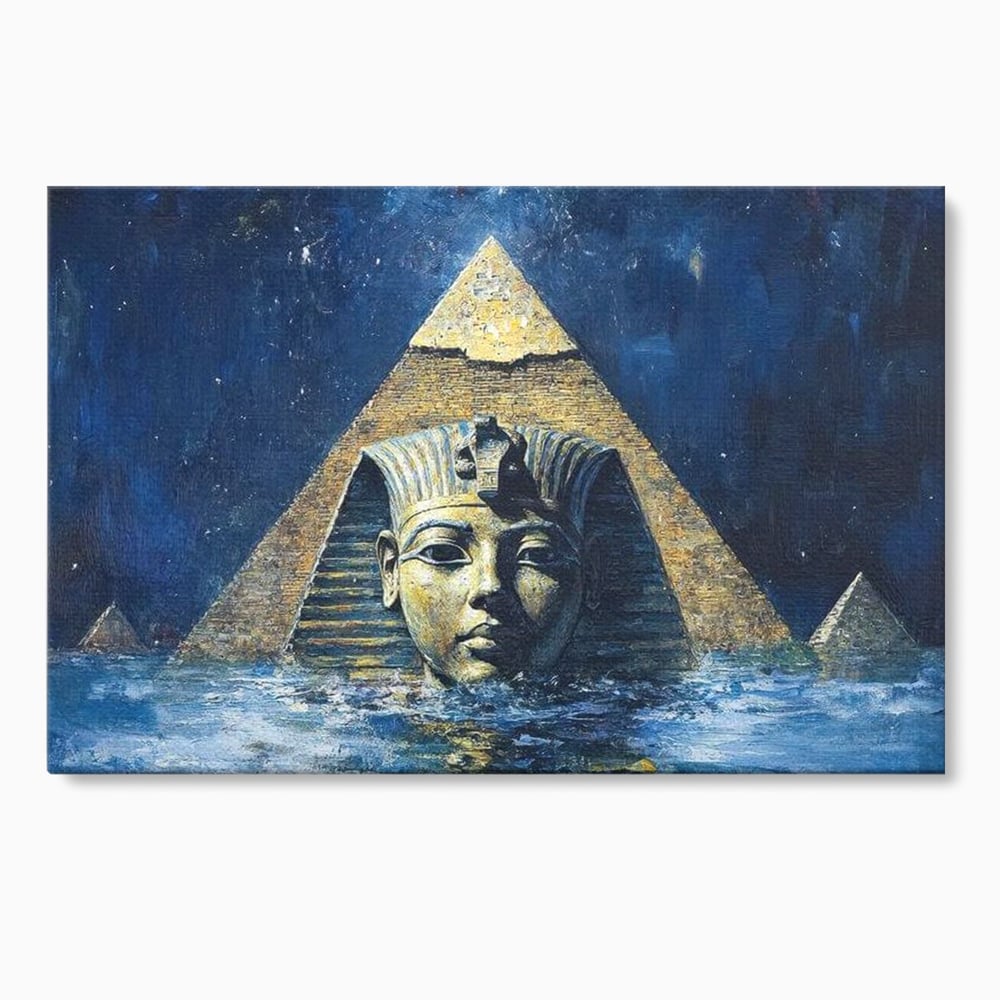 Leinwandbilder Premium, LuxCanva® O1039, Geheimnisse der Pharaonen, Pyramide, Wasser, Ewigkeit, Gesicht, Ägypten, Antike, Antike, Macht, Macht, Antike, Sphinx, Heilige, Symbole, Zivilisation, Tempel, Büro, Wohnen, Schlafzimmer