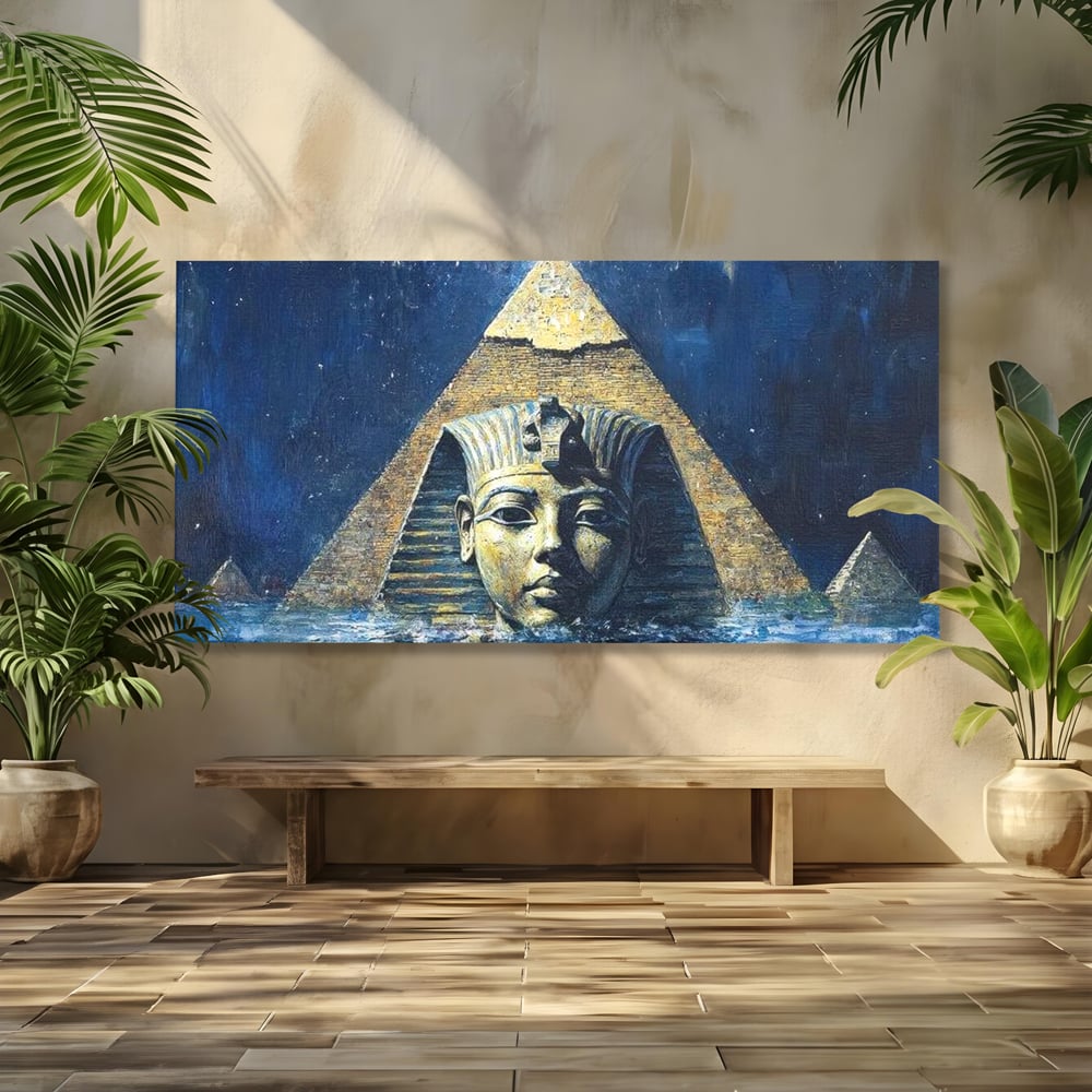 Leinwandbilder Premium, LuxCanva® O1039, Geheimnisse der Pharaonen, Pyramide, Wasser, Ewigkeit, Gesicht, Ägypten, Antike, Antike, Macht, Macht, Antike, Sphinx, Heilige, Symbole, Zivilisation, Tempel, Büro, Wohnen, Schlafzimmer
