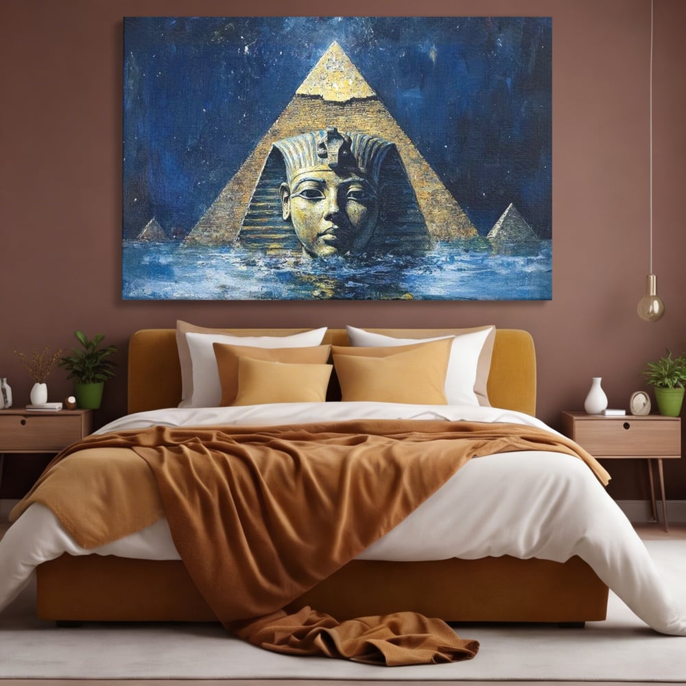 Leinwandbilder Premium, LuxCanva® O1039, Geheimnisse der Pharaonen, Pyramide, Wasser, Ewigkeit, Gesicht, Ägypten, Antike, Antike, Macht, Macht, Antike, Sphinx, Heilige, Symbole, Zivilisation, Tempel, Büro, Wohnen, Schlafzimmer