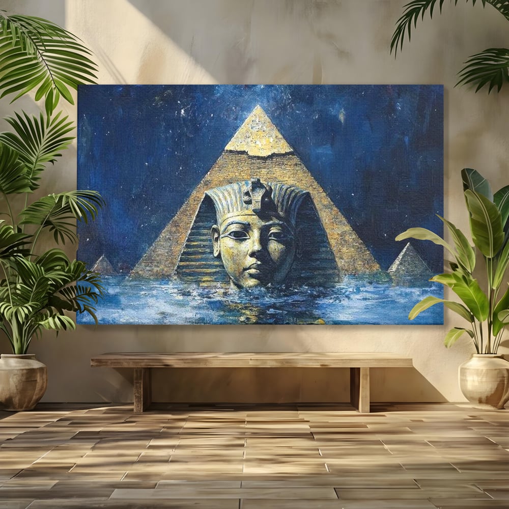 Leinwandbilder Premium, LuxCanva® O1039, Geheimnisse der Pharaonen, Pyramide, Wasser, Ewigkeit, Gesicht, Ägypten, Antike, Antike, Macht, Macht, Antike, Sphinx, Heilige, Symbole, Zivilisation, Tempel, Büro, Wohnen, Schlafzimmer