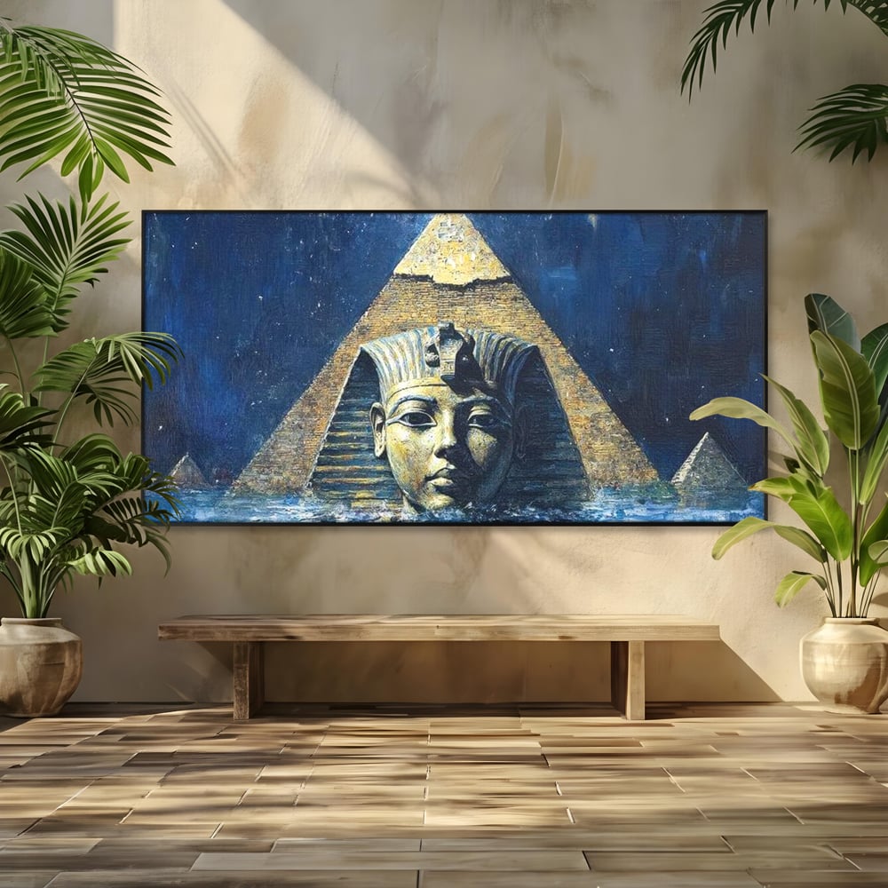 Leinwandbilder Premium, LuxCanva® O1039, Geheimnisse der Pharaonen, Pyramide, Wasser, Ewigkeit, Gesicht, Ägypten, Antike, Antike, Macht, Macht, Antike, Sphinx, Heilige, Symbole, Zivilisation, Tempel, Büro, Wohnen, Schlafzimmer