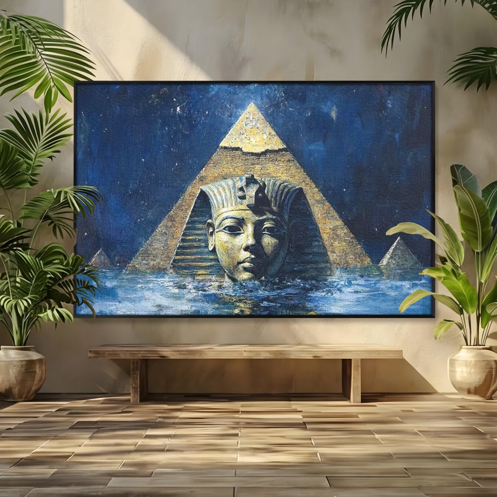 Leinwandbilder Premium, LuxCanva® O1039, Geheimnisse der Pharaonen, Pyramide, Wasser, Ewigkeit, Gesicht, Ägypten, Antike, Antike, Macht, Macht, Antike, Sphinx, Heilige, Symbole, Zivilisation, Tempel, Büro, Wohnen, Schlafzimmer