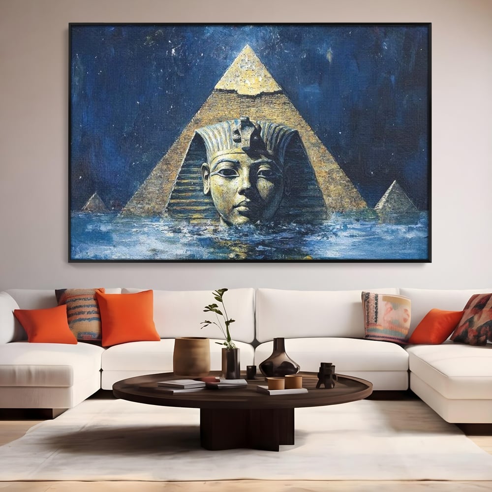 Leinwandbilder Premium, LuxCanva® O1039, Geheimnisse der Pharaonen, Pyramide, Wasser, Ewigkeit, Gesicht, Ägypten, Antike, Antike, Macht, Macht, Antike, Sphinx, Heilige, Symbole, Zivilisation, Tempel, Büro, Wohnen, Schlafzimmer