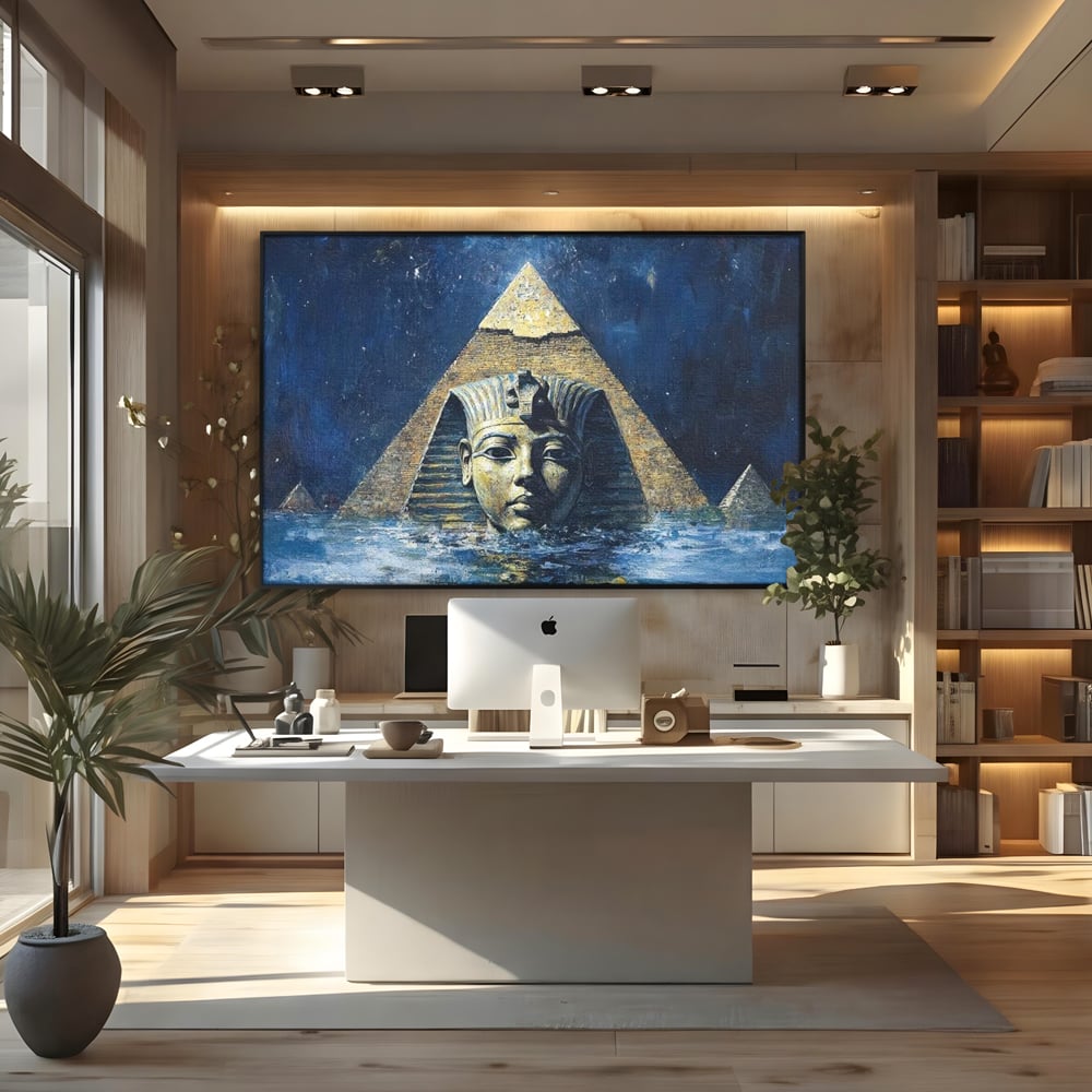 Leinwandbilder Premium, LuxCanva® O1039, Geheimnisse der Pharaonen, Pyramide, Wasser, Ewigkeit, Gesicht, Ägypten, Antike, Antike, Macht, Macht, Antike, Sphinx, Heilige, Symbole, Zivilisation, Tempel, Büro, Wohnen, Schlafzimmer