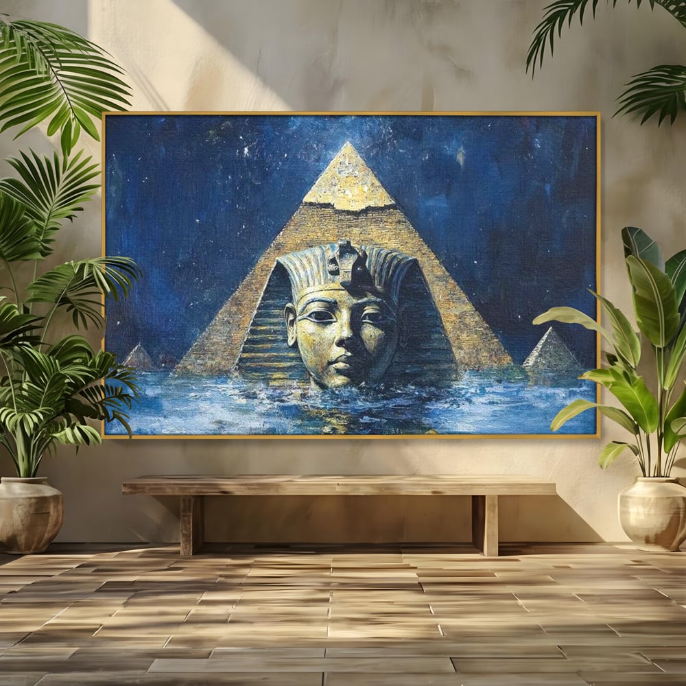 Leinwandbilder Premium, LuxCanva® O1039, Geheimnisse der Pharaonen, Pyramide, Wasser, Ewigkeit, Gesicht, Ägypten, Antike, Antike, Macht, Macht, Antike, Sphinx, Heilige, Symbole, Zivilisation, Tempel, Büro, Wohnen, Schlafzimmer