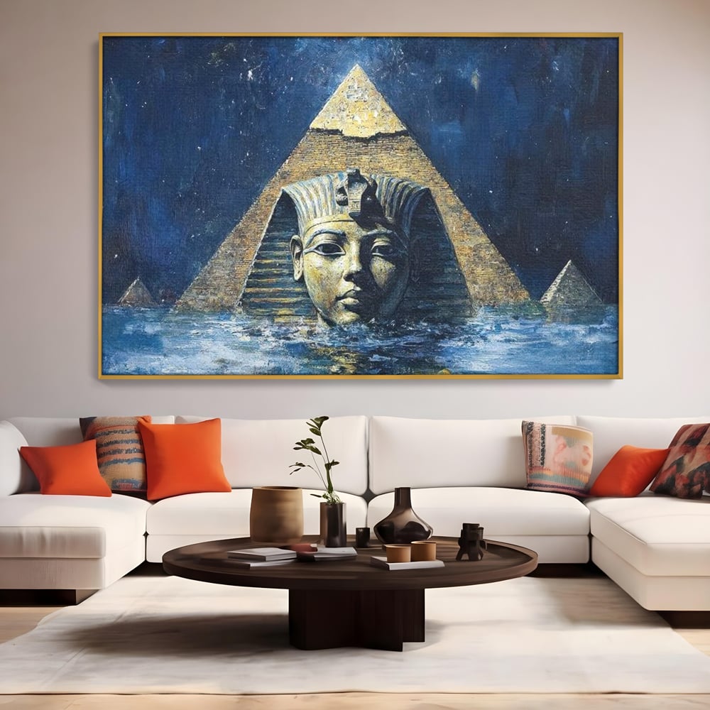 Leinwandbilder Premium, LuxCanva® O1039, Geheimnisse der Pharaonen, Pyramide, Wasser, Ewigkeit, Gesicht, Ägypten, Antike, Antike, Macht, Macht, Antike, Sphinx, Heilige, Symbole, Zivilisation, Tempel, Büro, Wohnen, Schlafzimmer
