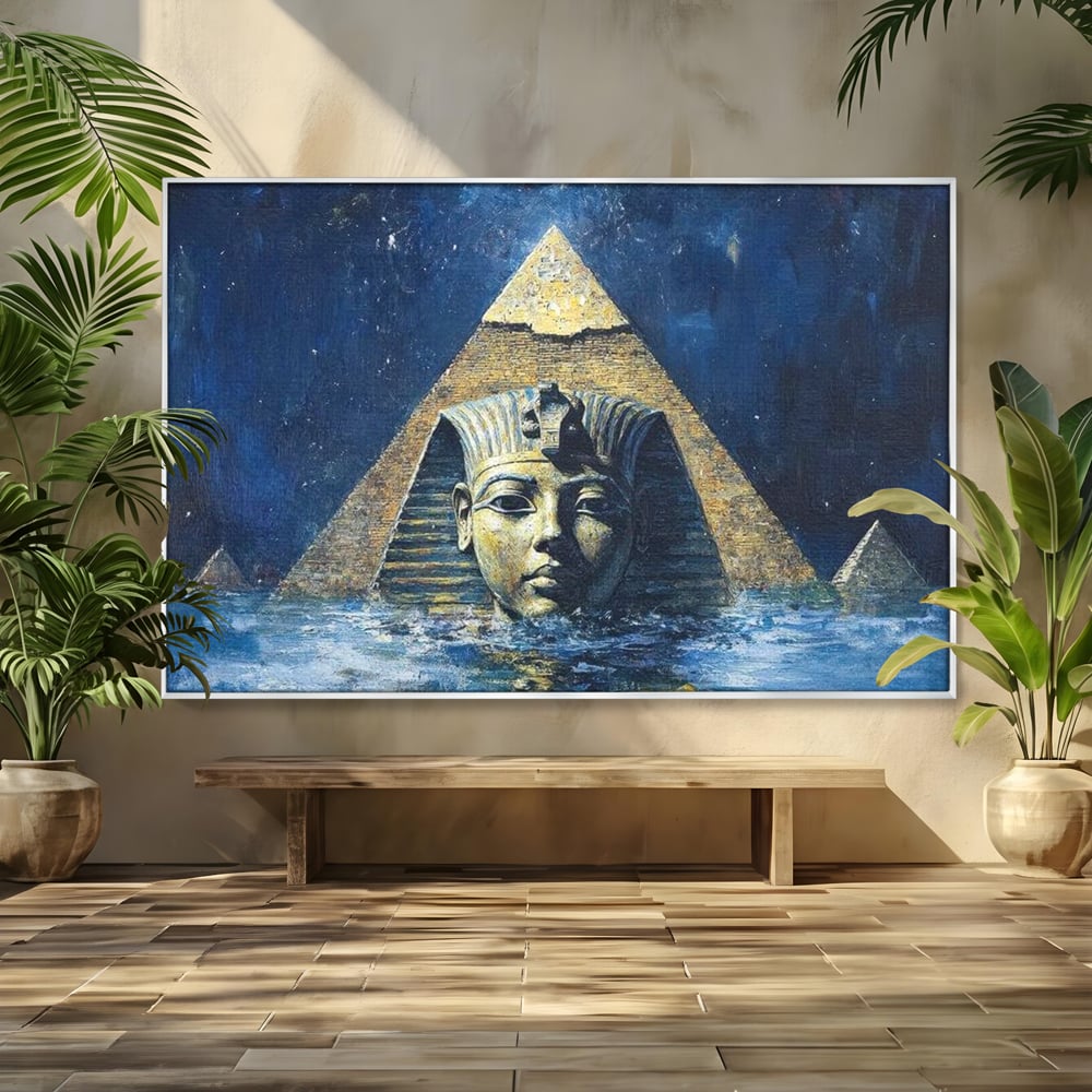 Leinwandbilder Premium, LuxCanva® O1039, Geheimnisse der Pharaonen, Pyramide, Wasser, Ewigkeit, Gesicht, Ägypten, Antike, Antike, Macht, Macht, Antike, Sphinx, Heilige, Symbole, Zivilisation, Tempel, Büro, Wohnen, Schlafzimmer