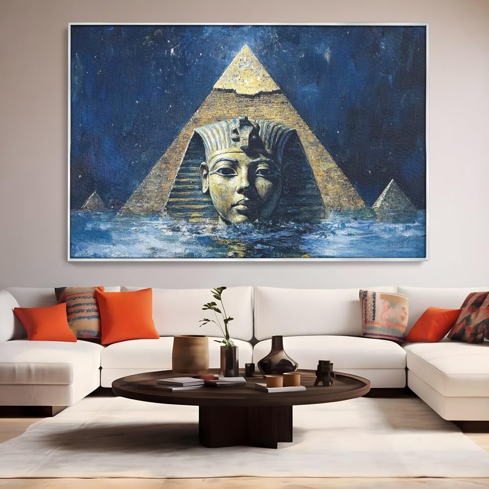 Leinwandbilder Premium, LuxCanva® O1039, Geheimnisse der Pharaonen, Pyramide, Wasser, Ewigkeit, Gesicht, Ägypten, Antike, Antike, Macht, Macht, Antike, Sphinx, Heilige, Symbole, Zivilisation, Tempel, Büro, Wohnen, Schlafzimmer