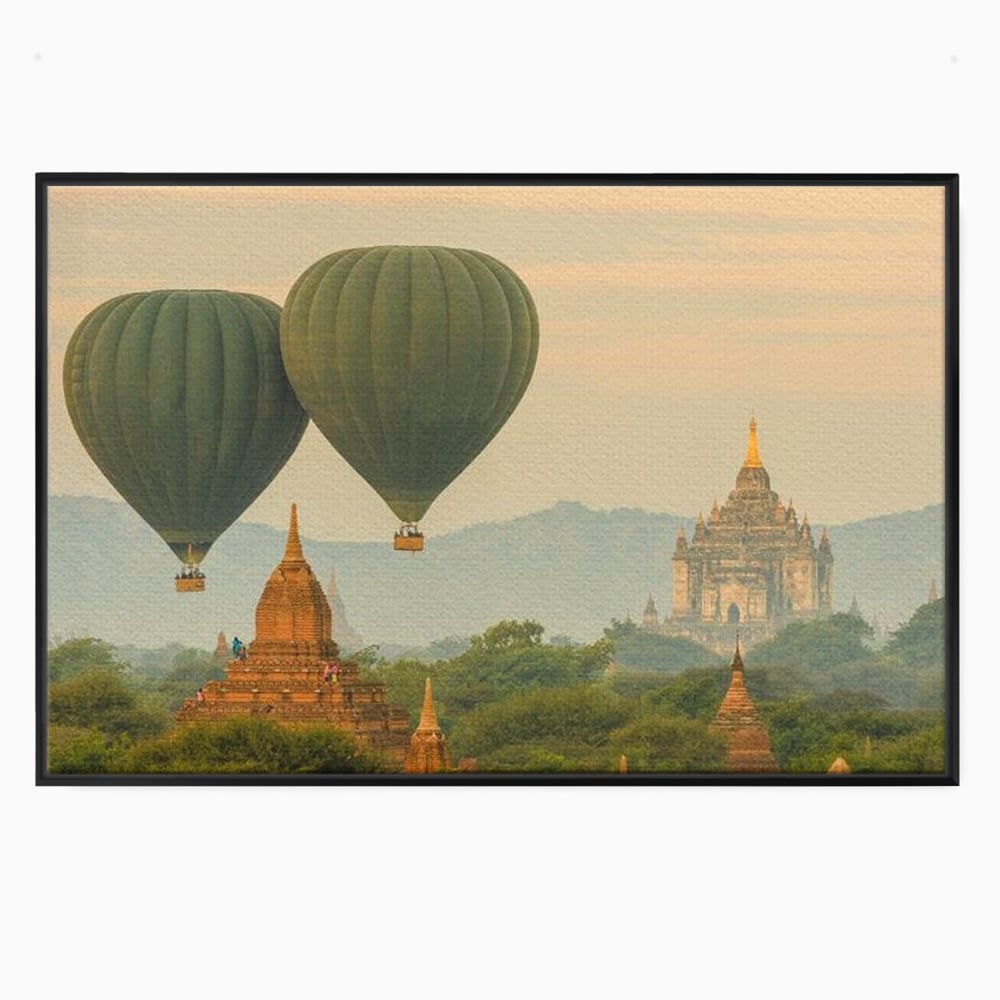 Tablou Canvas Premium, LuxCanva® O1040, Aventura in Myanmar, Zbor, Balon, Aur, Templu, Cer, Pamant, Magie, Asia, Calatorie, Rasarit, Libertate, Budism, Pagode, Liniste, Birou, Living, Dormitor