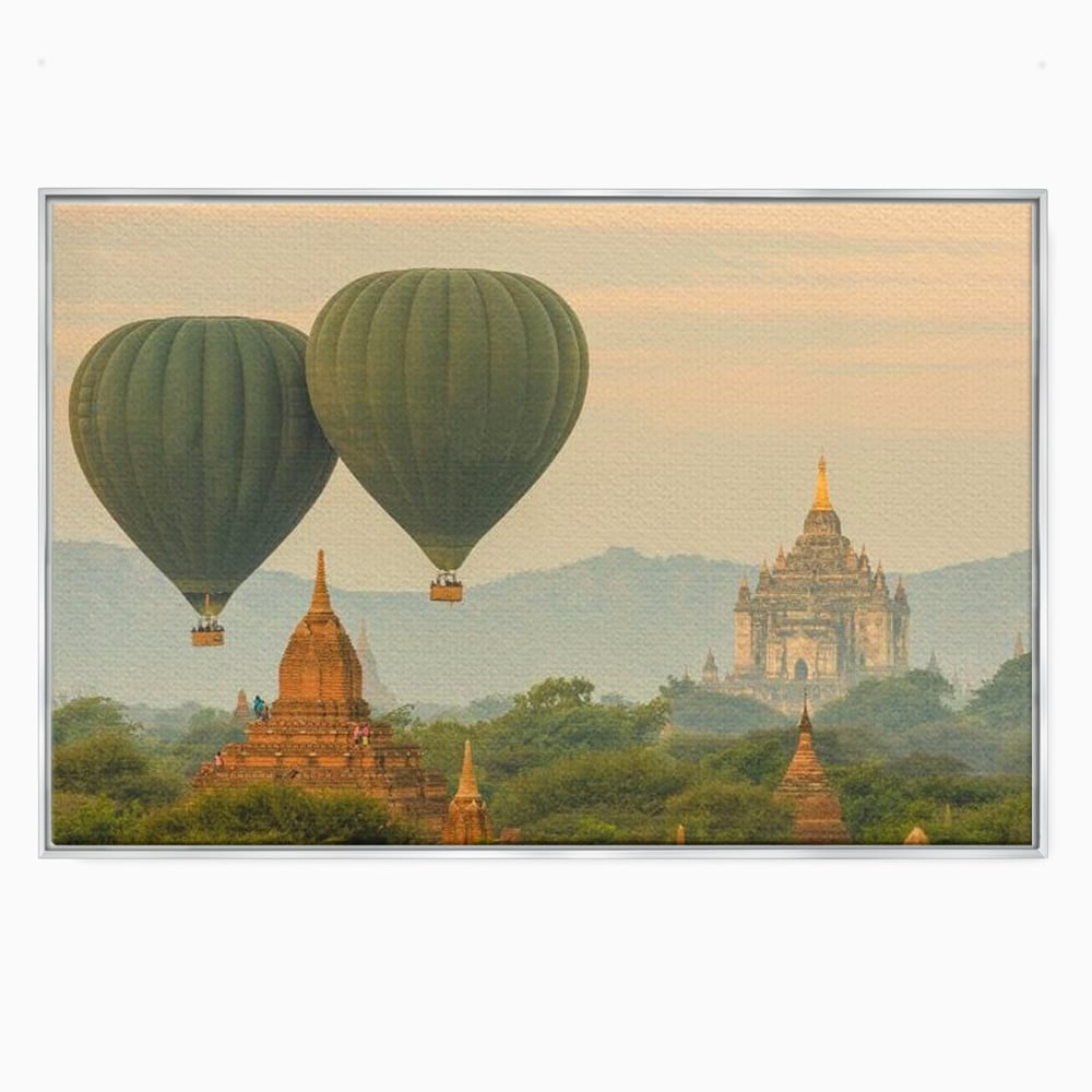Tablou Canvas Premium, LuxCanva® O1040, Aventura in Myanmar, Zbor, Balon, Aur, Templu, Cer, Pamant, Magie, Asia, Calatorie, Rasarit, Libertate, Budism, Pagode, Liniste, Birou, Living, Dormitor