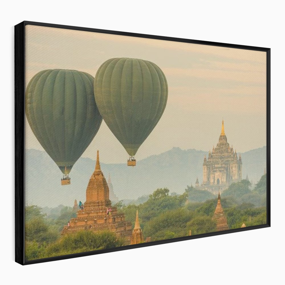 Tablou Canvas Premium, LuxCanva® O1040, Aventura in Myanmar, Zbor, Balon, Aur, Templu, Cer, Pamant, Magie, Asia, Calatorie, Rasarit, Libertate, Budism, Pagode, Liniste, Birou, Living, Dormitor