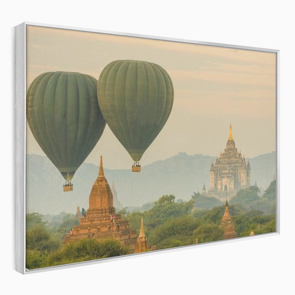 Tablou Canvas Premium, LuxCanva® O1040, Aventura in Myanmar, Zbor, Balon, Aur, Templu, Cer, Pamant, Magie, Asia, Calatorie, Rasarit, Libertate, Budism, Pagode, Liniste, Birou, Living, Dormitor