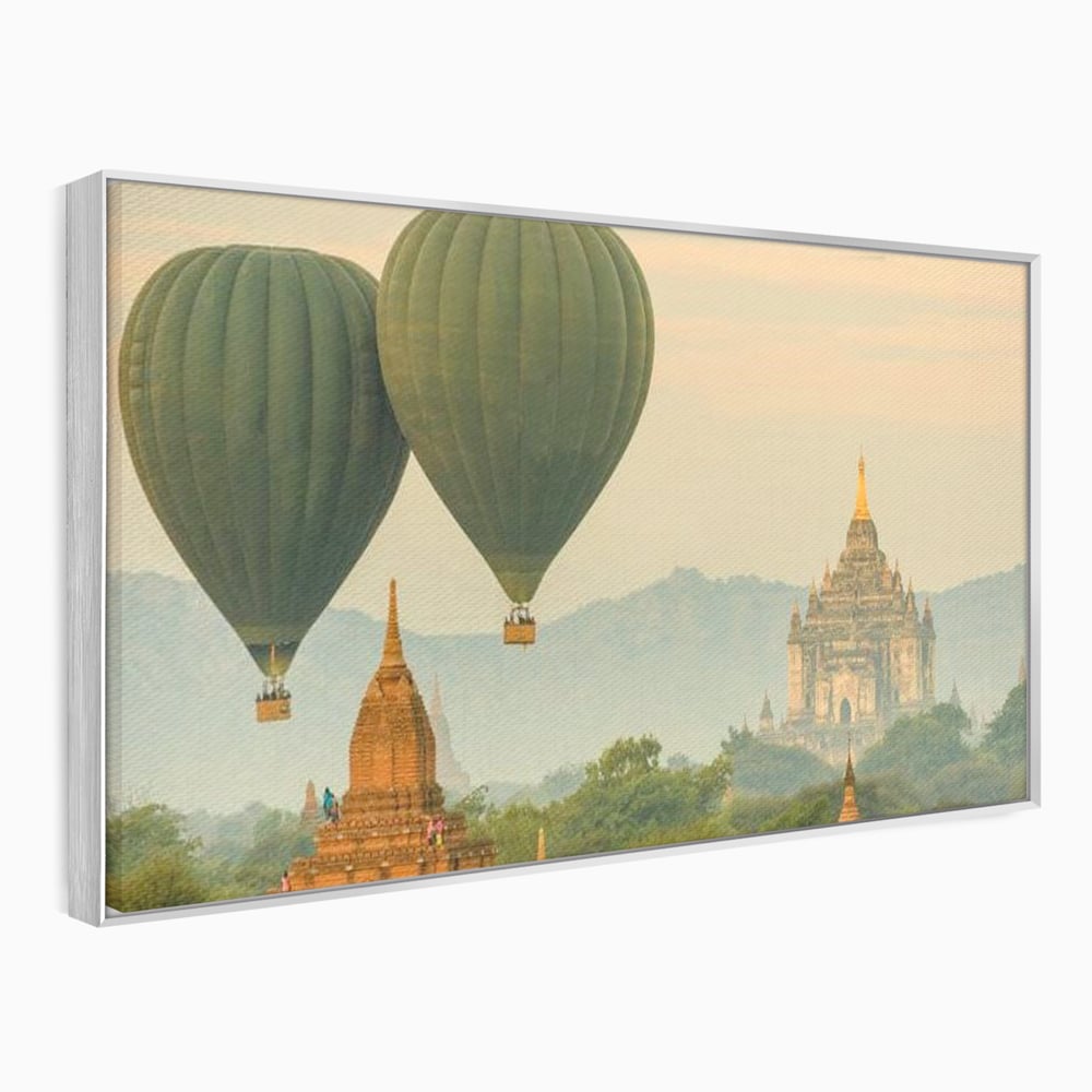 Tablou Canvas Premium, LuxCanva® O1040, Aventura in Myanmar, Zbor, Balon, Aur, Templu, Cer, Pamant, Magie, Asia, Calatorie, Rasarit, Libertate, Budism, Pagode, Liniste, Birou, Living, Dormitor