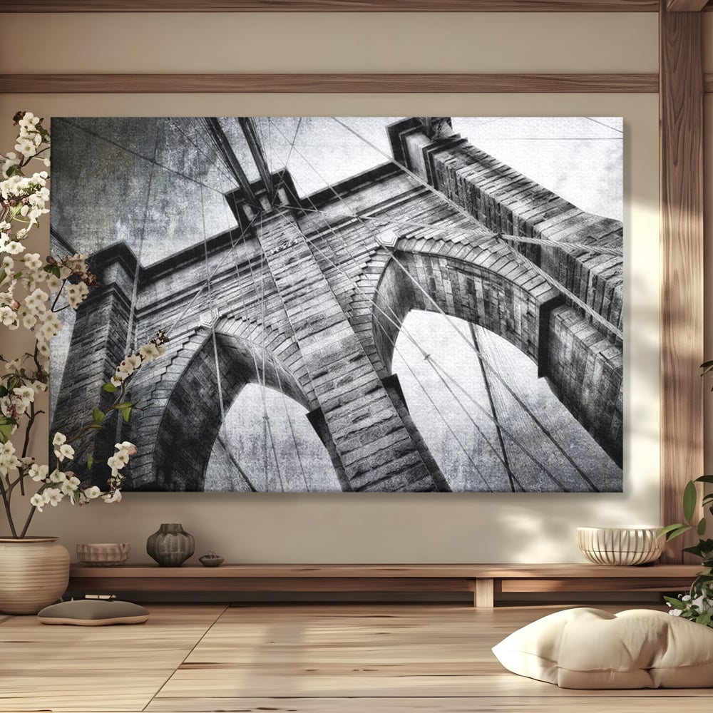 Tablou Canvas Premium, LuxCanva® O1041, Podul Brooklyn, New York, Arhitectura, Iconic, Pod, Infinit, Industrial, Urban, Atemporal, Stabilitate, Rezistenta, Maretie, Vis, Birou, Living, Dormitor