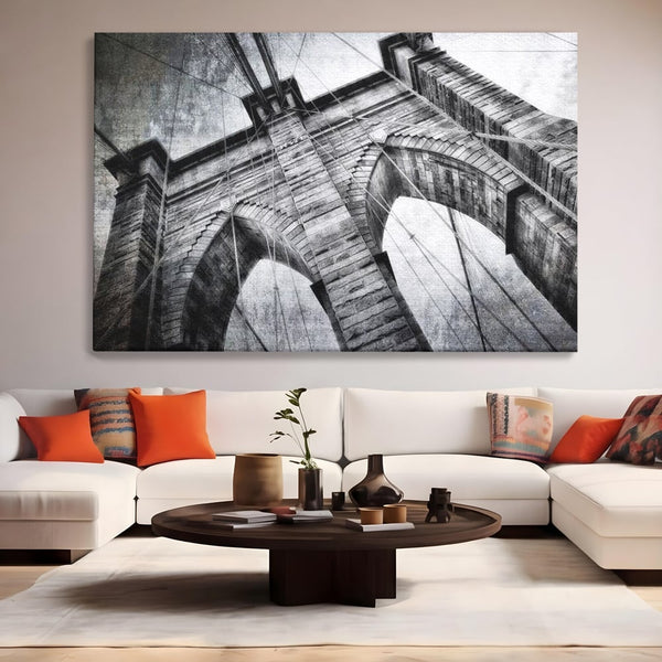 Tablou Canvas Premium, LuxCanva® O1041, Podul Brooklyn, New York, Arhitectura, Iconic, Pod, Infinit, Industrial, Urban, Atemporal, Stabilitate, Rezistenta, Maretie, Vis, Birou, Living, Dormitor