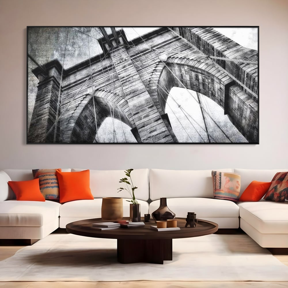 Tablou Canvas Premium, LuxCanva® O1041, Podul Brooklyn, New York, Arhitectura, Iconic, Pod, Infinit, Industrial, Urban, Atemporal, Stabilitate, Rezistenta, Maretie, Vis, Birou, Living, Dormitor