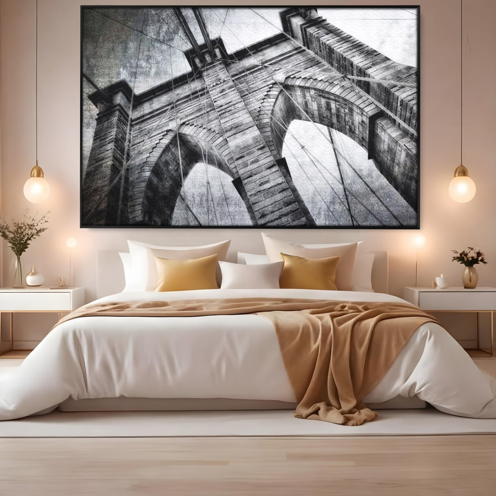 Tablou Canvas Premium, LuxCanva® O1041, Podul Brooklyn, New York, Arhitectura, Iconic, Pod, Infinit, Industrial, Urban, Atemporal, Stabilitate, Rezistenta, Maretie, Vis, Birou, Living, Dormitor