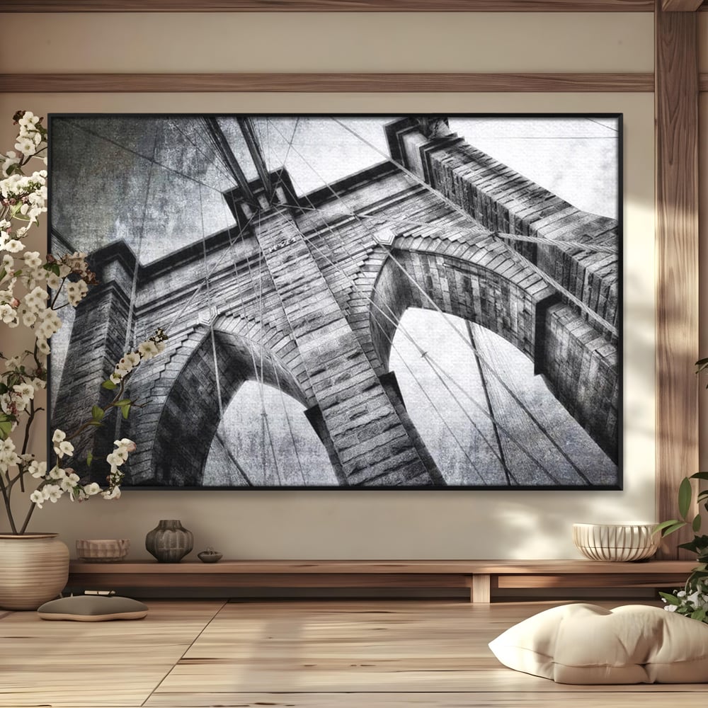 Tablou Canvas Premium, LuxCanva® O1041, Podul Brooklyn, New York, Arhitectura, Iconic, Pod, Infinit, Industrial, Urban, Atemporal, Stabilitate, Rezistenta, Maretie, Vis, Birou, Living, Dormitor
