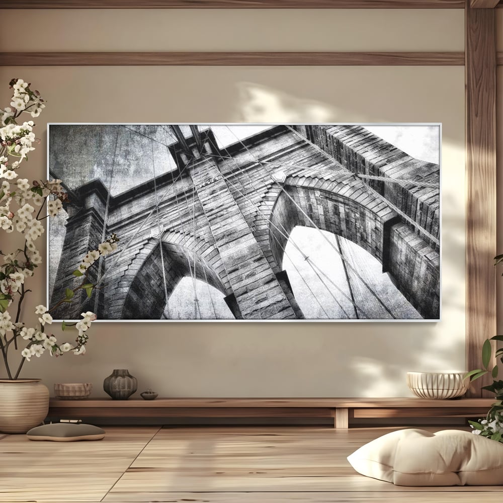 Tablou Canvas Premium, LuxCanva® O1041, Podul Brooklyn, New York, Arhitectura, Iconic, Pod, Infinit, Industrial, Urban, Atemporal, Stabilitate, Rezistenta, Maretie, Vis, Birou, Living, Dormitor