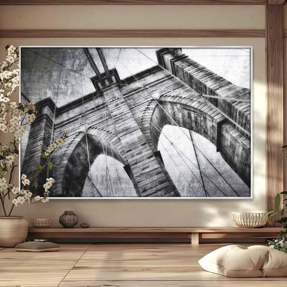 Tablou Canvas Premium, LuxCanva® O1041, Podul Brooklyn, New York, Arhitectura, Iconic, Pod, Infinit, Industrial, Urban, Atemporal, Stabilitate, Rezistenta, Maretie, Vis, Birou, Living, Dormitor