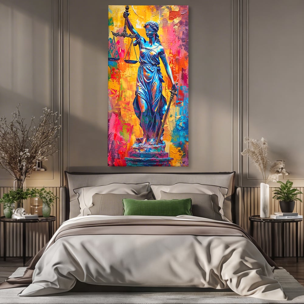 Tablou Canvas Premium, LuxCanva® O1042, Themis, Zeita Justitiei, Echilibru, Dreptate, Putere, Simbol, Balanta, Sabie, Echitate, Lege, Ordine, Adevar, Autoritate, Integritate, Birou, Living, Dormitor