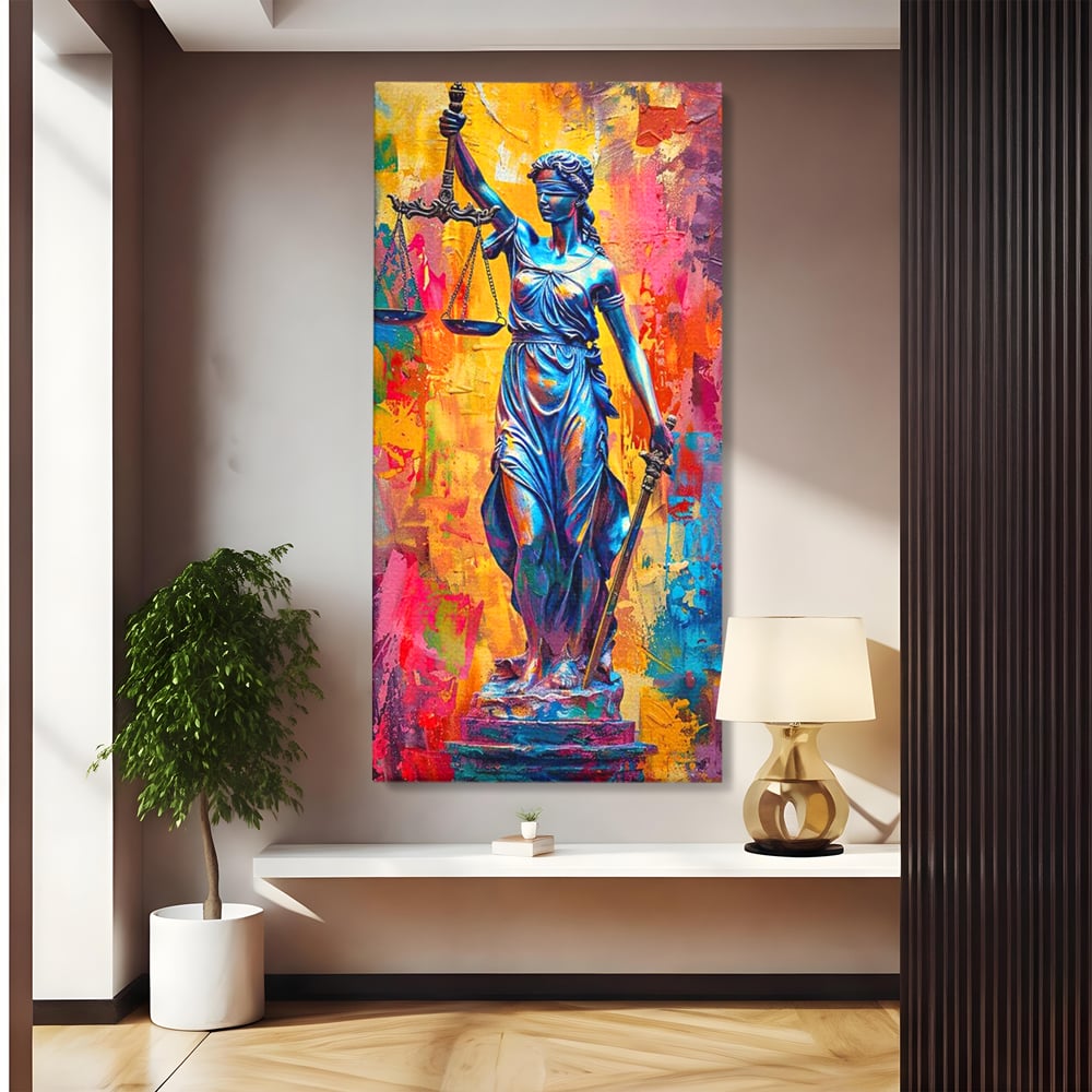 Tablou Canvas Premium, LuxCanva® O1042, Themis, Zeita Justitiei, Echilibru, Dreptate, Putere, Simbol, Balanta, Sabie, Echitate, Lege, Ordine, Adevar, Autoritate, Integritate, Birou, Living, Dormitor