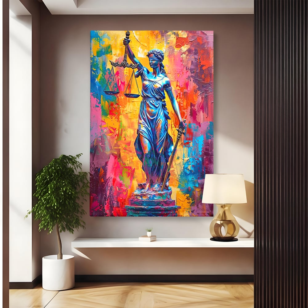 Tablou Canvas Premium, LuxCanva® O1042, Themis, Zeita Justitiei, Echilibru, Dreptate, Putere, Simbol, Balanta, Sabie, Echitate, Lege, Ordine, Adevar, Autoritate, Integritate, Birou, Living, Dormitor