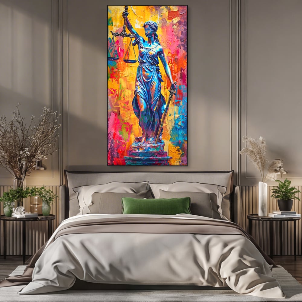 Tablou Canvas Premium, LuxCanva® O1042, Themis, Zeita Justitiei, Echilibru, Dreptate, Putere, Simbol, Balanta, Sabie, Echitate, Lege, Ordine, Adevar, Autoritate, Integritate, Birou, Living, Dormitor
