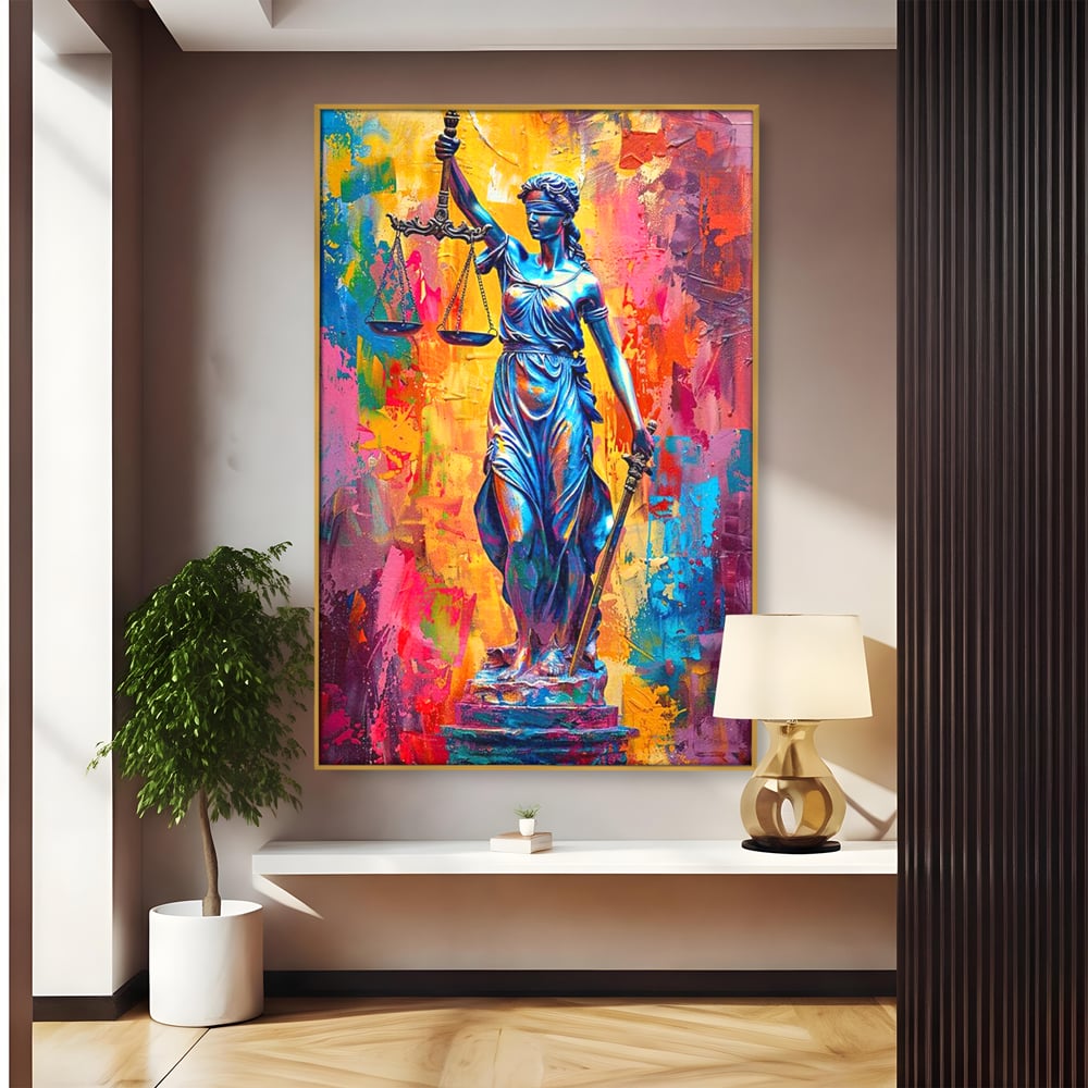 Tablou Canvas Premium, LuxCanva® O1042, Themis, Zeita Justitiei, Echilibru, Dreptate, Putere, Simbol, Balanta, Sabie, Echitate, Lege, Ordine, Adevar, Autoritate, Integritate, Birou, Living, Dormitor